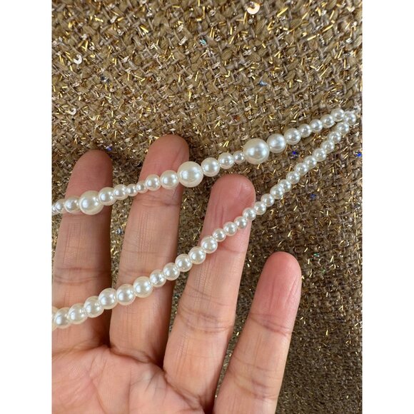 Chou Chou sparkly tweed mini Y2K pearl detail dress gold‎ sz M - Picture 4 of 9